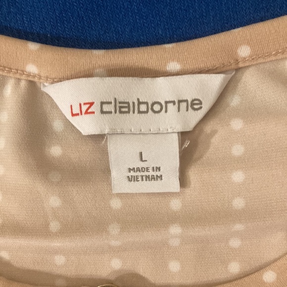 Liz Claiborne SZ Large Sleeveless Top Beige w White Dots - Picture 3 of 5